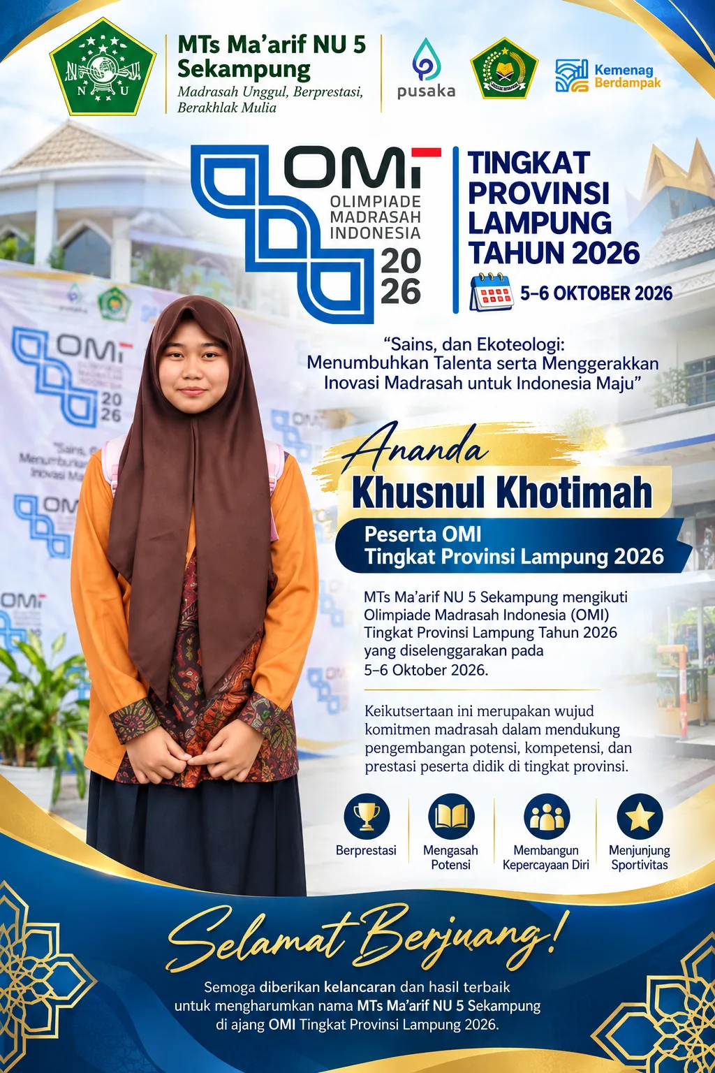 MTs Ma’arif NU 5 Sekampung Kirim Khusnul Khotimah Ikuti OMI Tingkat Provinsi Lampung 2026